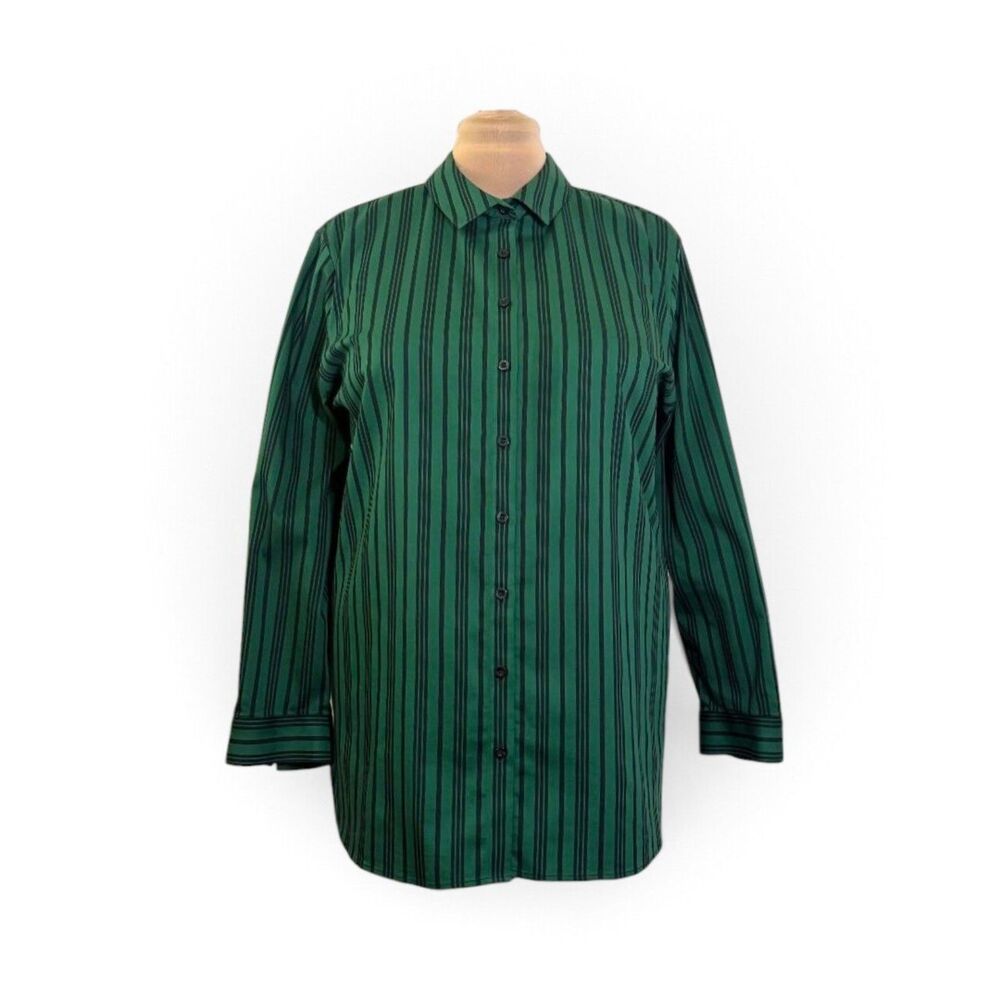 Chico's No Iron Green & Navy Stripe Tunic! Size 4 (US 20)